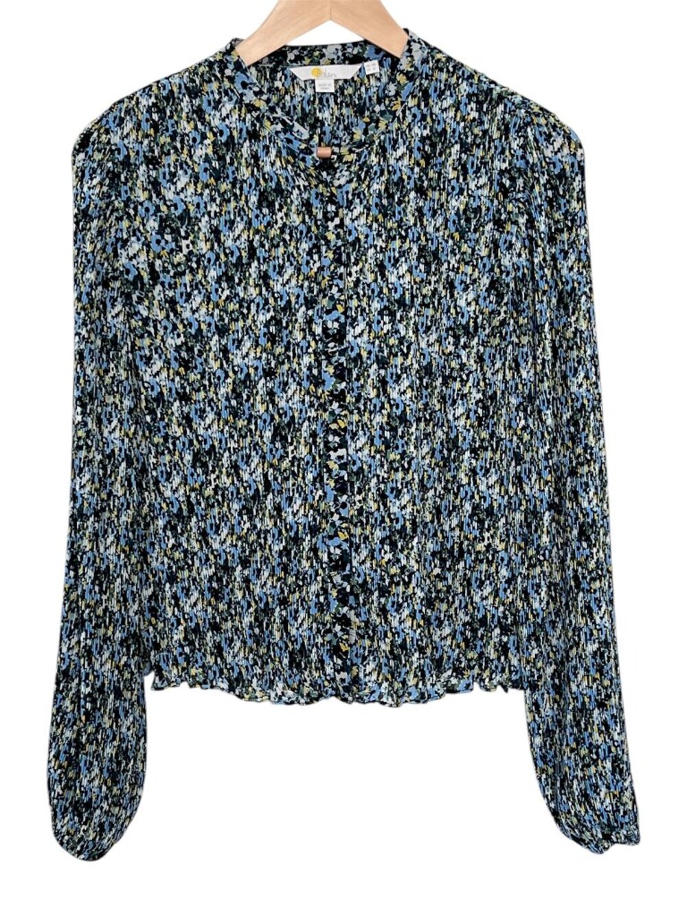 Boden Micro-Pleated Plissé Button Up Floral Print Balloon Sleeve Blouse Size 6